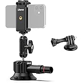 UURig SC-01 Suction Mount 3" for Vlogging Action Camera Car w Smartphone Clamp Compatible with DJI OSMO Pocket 3/OSMO 360/Insta 360 x5/Xtra/iPhone 17 16 15 14Pro Max, 1/4" Magic Arm Windshield Window