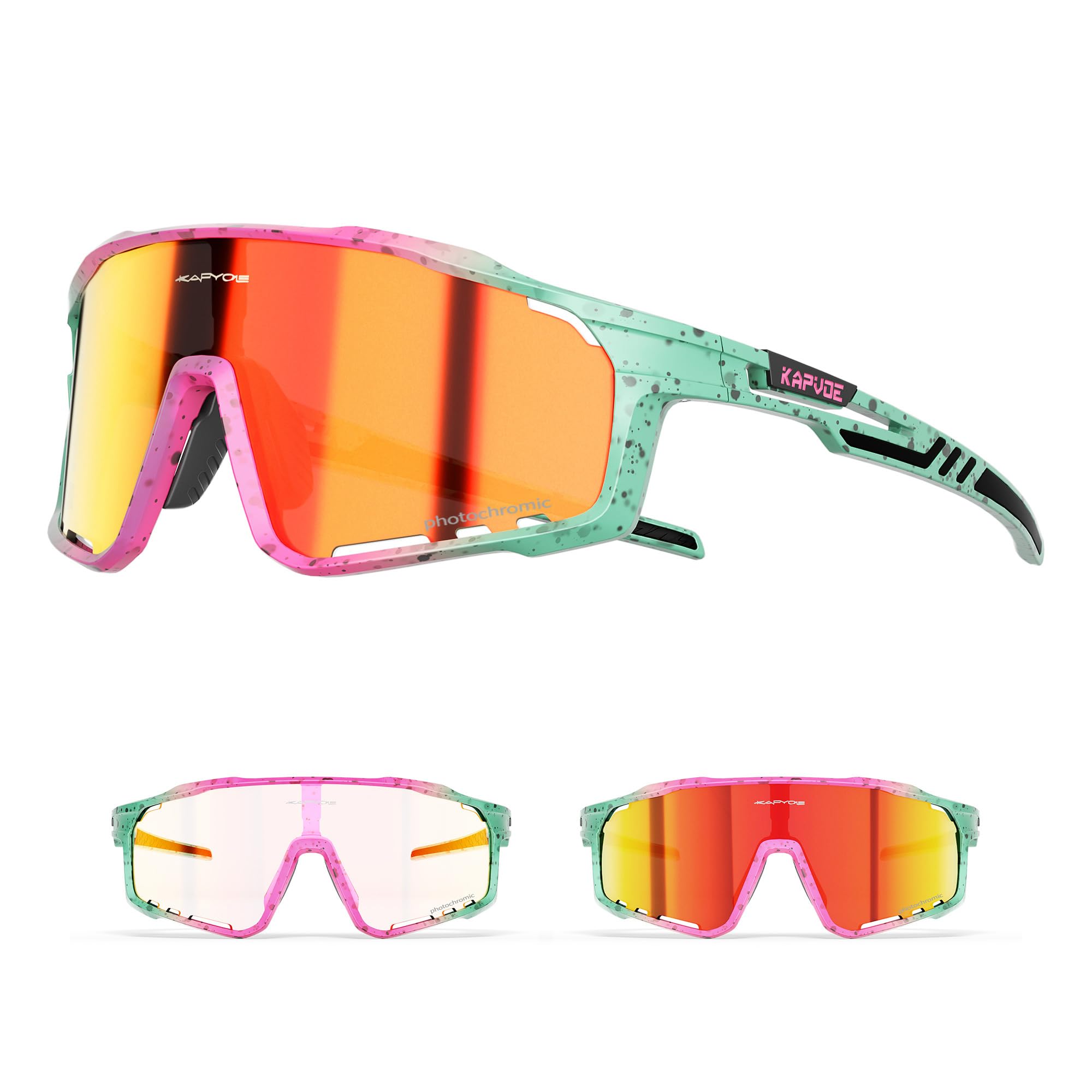KAPVOE Photochromic Sunglasses Cycling Glasses Men Women Mountain Bike MTB Bicycle Red Green 10