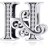 ABAOLALA Solid 925 Sterling Silver with Cubic Stones, Complete A~Z Gift Options Alphabet Charm Letter Beads fit Bracelets