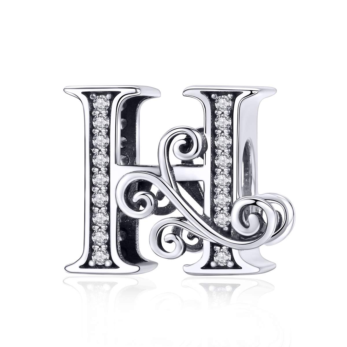 Letter Alphabet Charm 925 Sterling Silver H Charms Word Charm Anniversary Charm for Pandora Charm Bracelet (H)