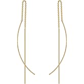 NOKMIT Threader Earrings for Women 14K Gold Tone Long Lightweight Dangle Drop Earrings Dainty Curved Bar Thin Chain Threads Hypoallergenic Jewelry Gifts