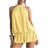 Floerns Women's Y2k Summer Halter Dress Tie Open Back Sleeveless Ruffle Hem Bubble Going Out Mini Dresses