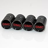 US85 GMC Logo Emblem Auto Car Wheel Tire Air Valve Caps Stem Cover Accessories Decoration Birthday Gift (Carbon Fiber) (Black Chrome)