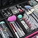 MONSTINA Large Capacity Makeup Case 3 Layers Cosmetic Organizer Brush Bag Makeup Train Case Makeup Artist Box for Hair Curler Hair Straightener Brush Set and Cosmetics 16.5x12x5.5 (L-Rose Red)