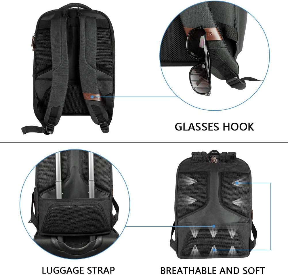 KROSER Laptop Backpack Large Computer Backpack Fits up to 17.3 Inch Laptop with USB Charging Port Water-Repellent School Travel Backpack Casual Daypack for Business/College/Women/Men-Charcoal Black: Computers & Accessories
