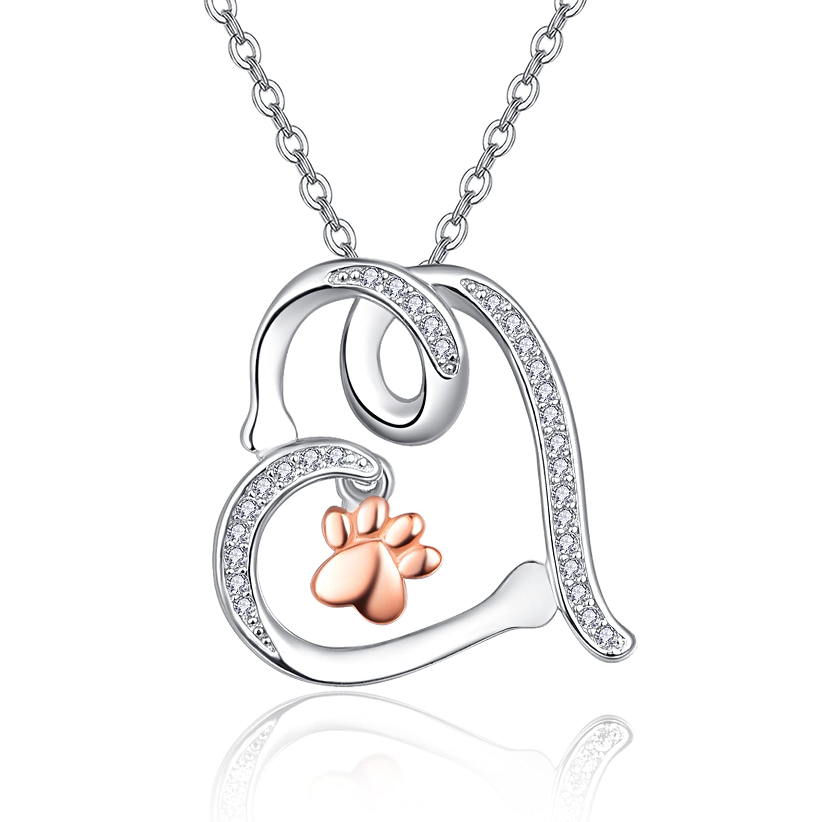 Paw print Necklace 925 Sterling Sliver Rose Gold Paw Print Pendant Pet Memorial Gifts for Women Dog Lovers gift …