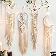 Dremisland 4 Pack Boho Dream Catcher Wall Decor Moon Dream Catcher Macrame Woven Wall Hanging Boho Home Decor Wall Art Beautiful Apartment Dorm Room Decor (Beige)