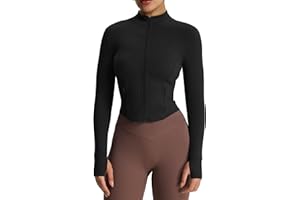 Aoxjox Women's Full Zippered Geo Zip Jacket Workout Running Long Sleeve Thumbhole with Pockets Cardigan