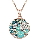 EVEVIC Austrian Crystals Round Disc Pendant Necklaces for Women Fashion 14K Gold Plated Hypoallergenic Dainty Jewelry