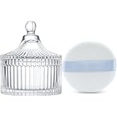 Ultra Soft Powder Puff and Container 3.3" High Density Velvet Dusting Washable Reusable Powder Puff,Bathroom Dressing Table Cotton Swab Storage Jar(Clear)