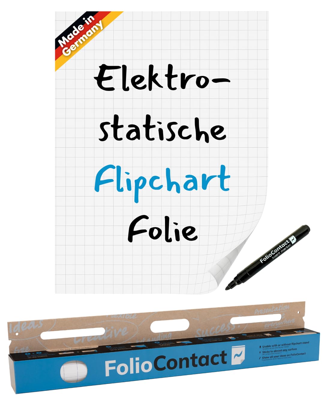 Protective Contact Flipchart: The Patented electrostatic Flipchartfolie-Attaches Without Tools on Almost All Surfaces