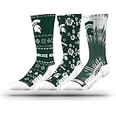 Strideline NCAA Mens Socks- Fun Pack 3 Pack (Tie Dye Tropical & Ugly Christmas)