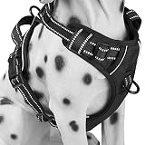 PoyPet No Pull Dog Harness, Reflective Vest Harness with 2 Leash Attachments and Easy Control Handle(Black,L)