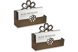 2Pcs Flower Business Card Holder for Desk, FHDUSRYO Wood Business Card Display Stand, Wooden Name Cards Holder, Desktop Card 