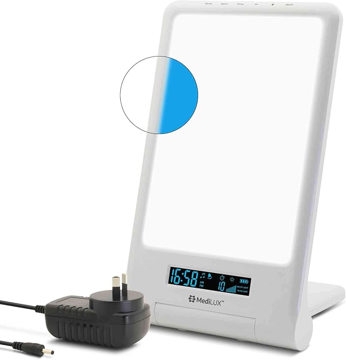 Cordless SAD Light Therapy Lamp with Daylight Wake up Alarm 10,000