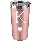 Calltoge Personalized Initial Gifts 20 Ounces Stainless Steel Travel Car Tumbler Rose Gold Insulted Mug Wedding Bridesmaid Birthday Graduation Gift for Men Women Monogrammed Gift (K)
