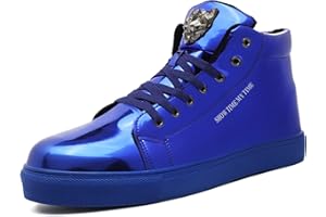 IGxx Men's Sneakers Punk Ankle Boots for Men Metal Rivet High Top Lace-up Running Basketball Shoes for Shiny Metal Decoration Shoes Motorcycle Boots