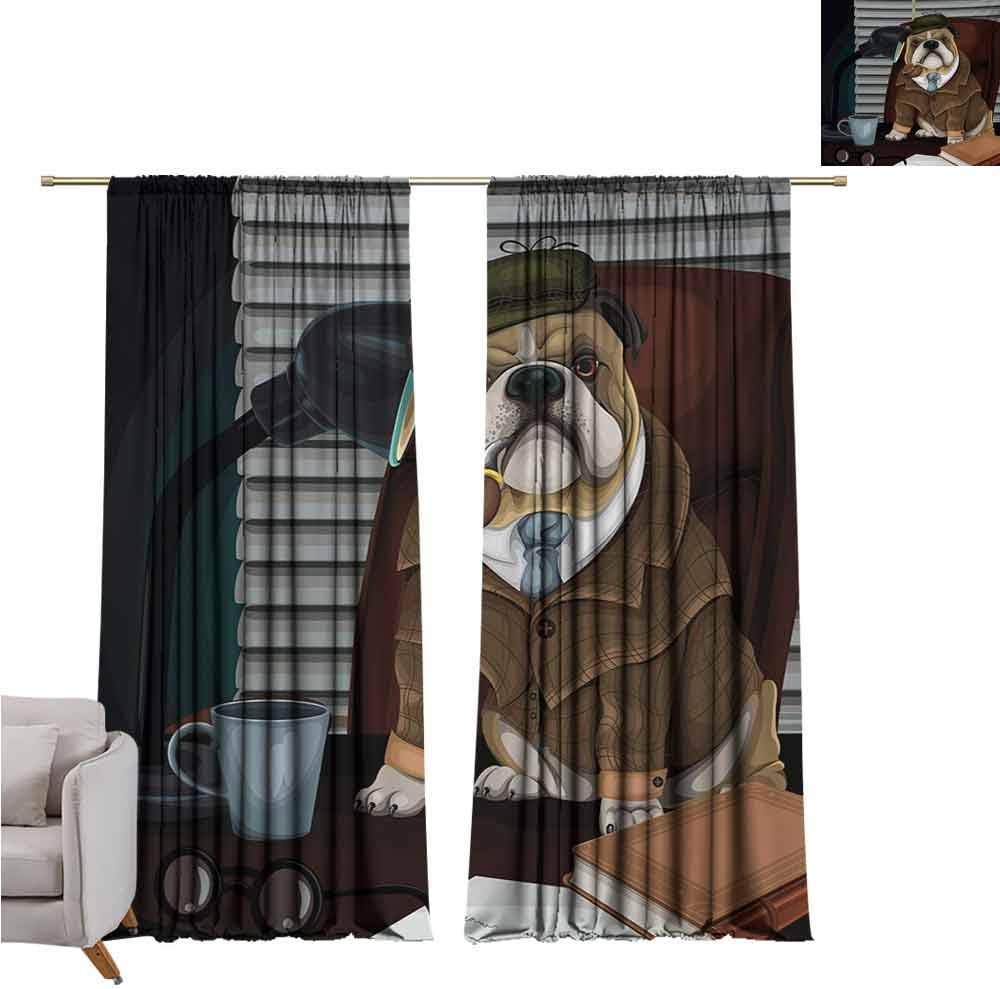 GUUVOR English Bulldog Blackout Curtain Traditional English Detective Dog with a Pipe and Hat Sherlock Holmes Image 2 Panel Sets W52 x L63 Inch Multicolor
