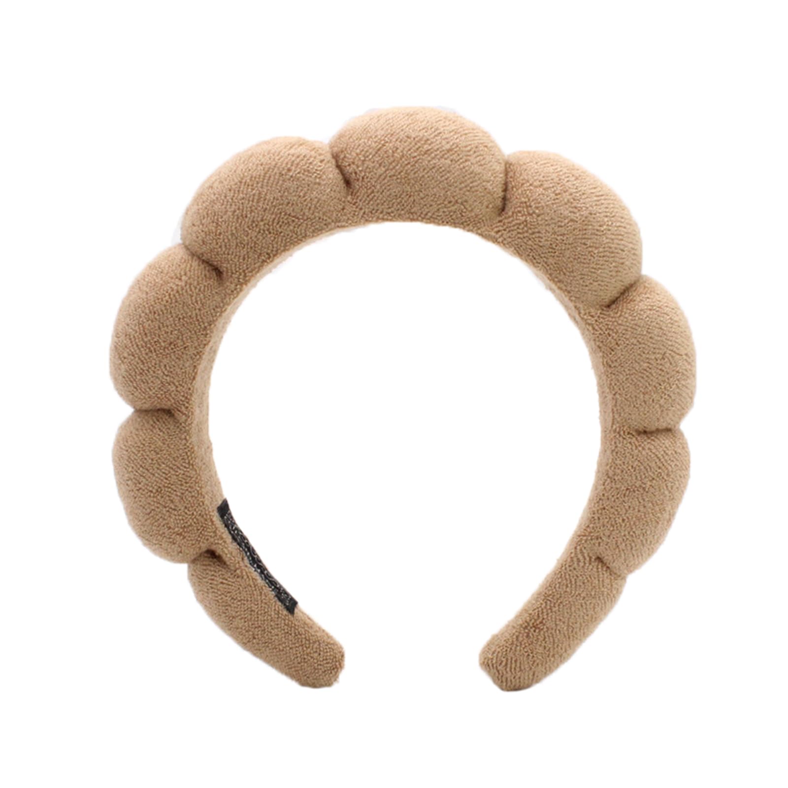 Ycfish Puffy Makeup Headband Spa Headbands for Women Sponge & Terry Towel Cloth Fabric Cute Skincare Headband for Face Washing, Makeup Removal, Shower, Facial Mask (Brown) — image 1