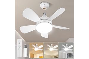 AUZEV Socket Fan Light with Remote 2000 Lumen Screw in Ceiling Fan in Light Socket Noiseless Socketfan with 3 Speeds, 2 Timers & Adjustable CCT, Dimmable for Bedroom, Kitchen, Living Room, Garage