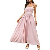 DUKAKII Women's Summer Sundress Solid Color Boho Beach A line Maxi Dress Adjustable Slim Straps Stretch Casual Maxi Dress
