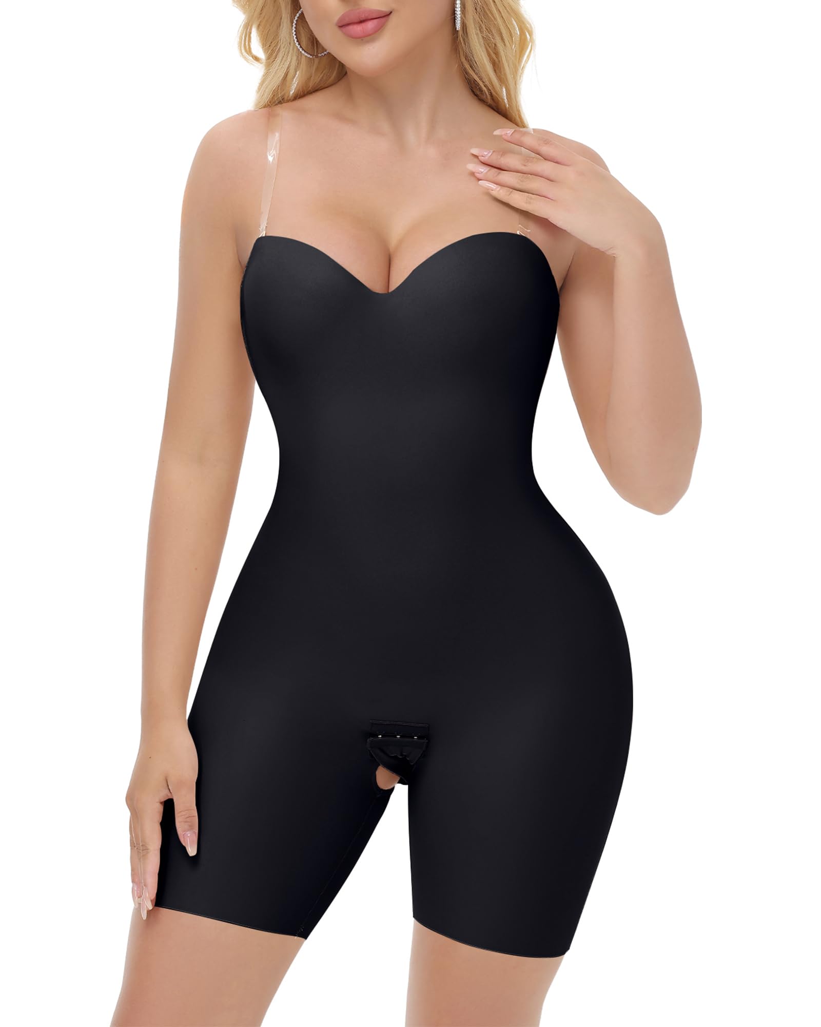 Photo 1 of SHAPESHE Women’s Seamless Bodysuit Strapless Backless Shapewear Tummy Control Butt Lifting Bodysuit Faja Body Shaper with Built-in Underwire Bra Compression Shapewear