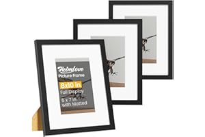 Heimlove 8x10 Picture Frames Set of 3 with Mat to Display 5x7 Picture,Plastic Black Photo Frame for Poster,Diploma,Certificate and Document with Tabletop and Wall Decor