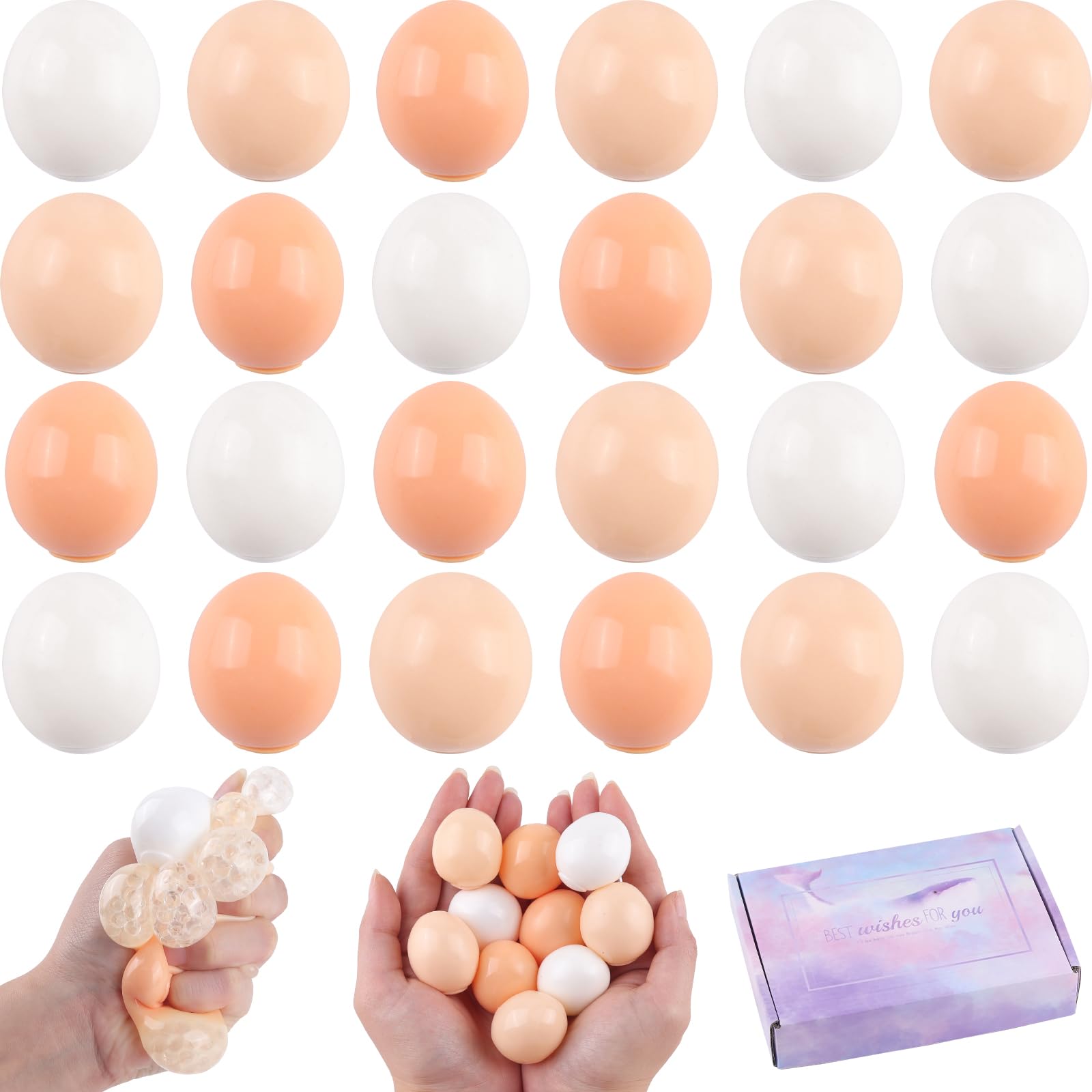 24 Pcs Easter Basket Stuffers Eggs Squishies – Sensory Soft Cute Squeeze Stress Relief Fidget Toy, Egg Fillers Essentials, Kids Baskets Gifts for Teens, Girls, Boys