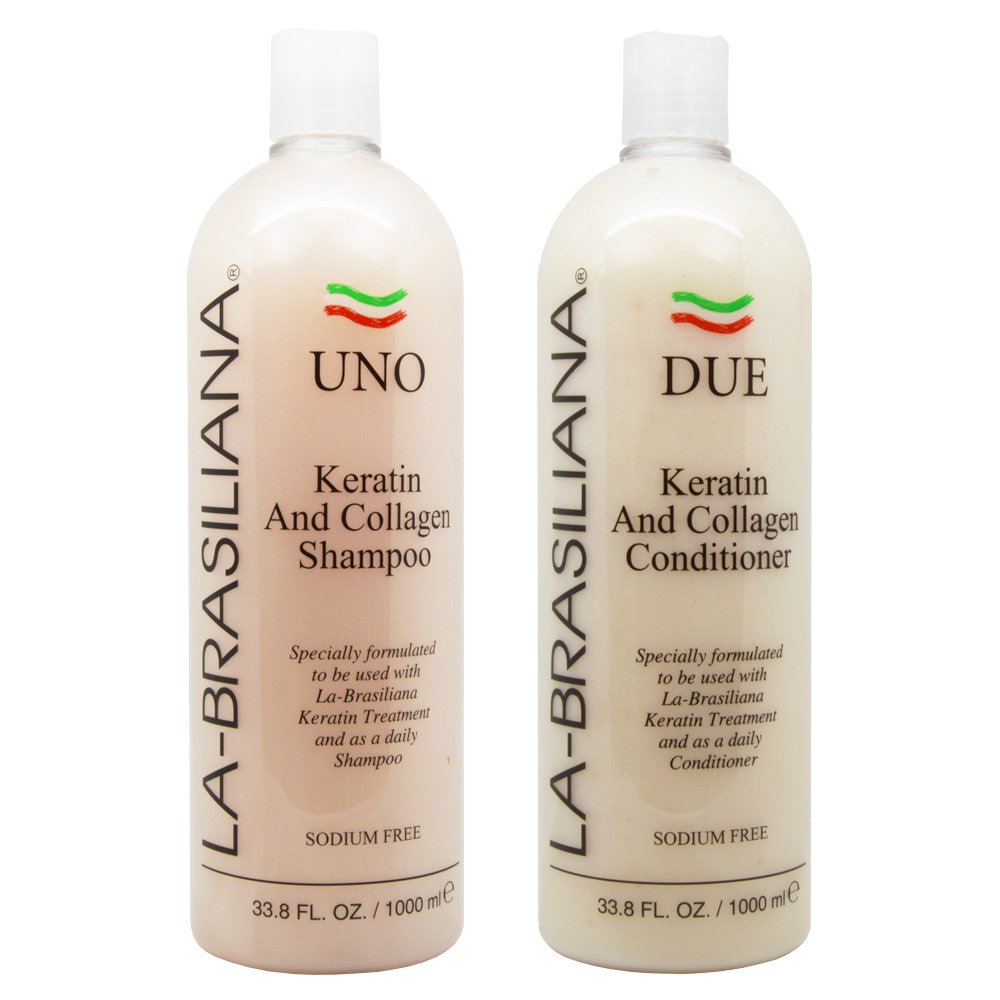 LA-BRASILIANA UNO Keratin After Treatment Shampoo + DUE Conditioner Combo Set, 1 Liter each