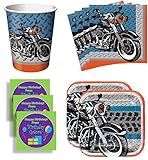 Motorcycle Biker Shop Birthday Party Supplies Set Plates Napkins Cups Kit for 16 Plus Stickers