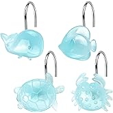 Glow in The Dark Sea Life Shower Hooks 12 Pcs Funny Ocean Animal Bathroom Décor (Whale, Crab, Turtle, Clownfish), Stainless Steel S-Hooks & Glowing Resin, Blue Underwater Theme Kids Bathroom Decor