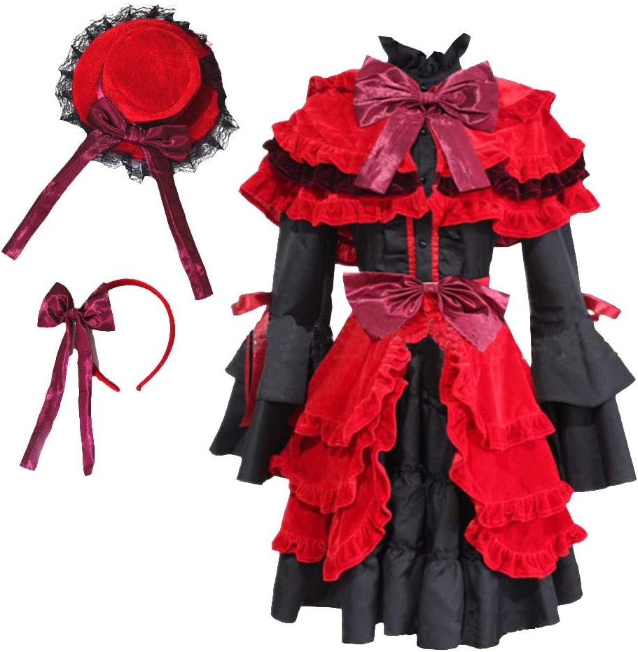 Lolita Dress Red Womens Gothic Red Riding Hood Costume Multi Layered Halloween