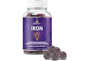BeLive Iron Gummies - Multivitamin Supplement with Vitamin C, A, B & Zinc, Supports Blood Oxygen, Vegan Iron Supplements for Women, Men & Kids for Growth and Development - Grape Flavor | 1-Pack