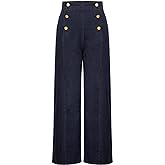 Belle Poque Women's High Waisted Wide Leg Jeans Button Decorated Casual Stretchy Demin Pants with Pockets