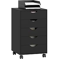 HOMCOM 5 Drawer Vertical File Cabinet, Mobile Filing Cabinet, Rolling Printer Stand for Home Office, Black