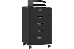 HOMCOM 5 Drawer Vertical File Cabinet, Mobile Filing Cabinet, Rolling Printer Stand for Home Office, Black