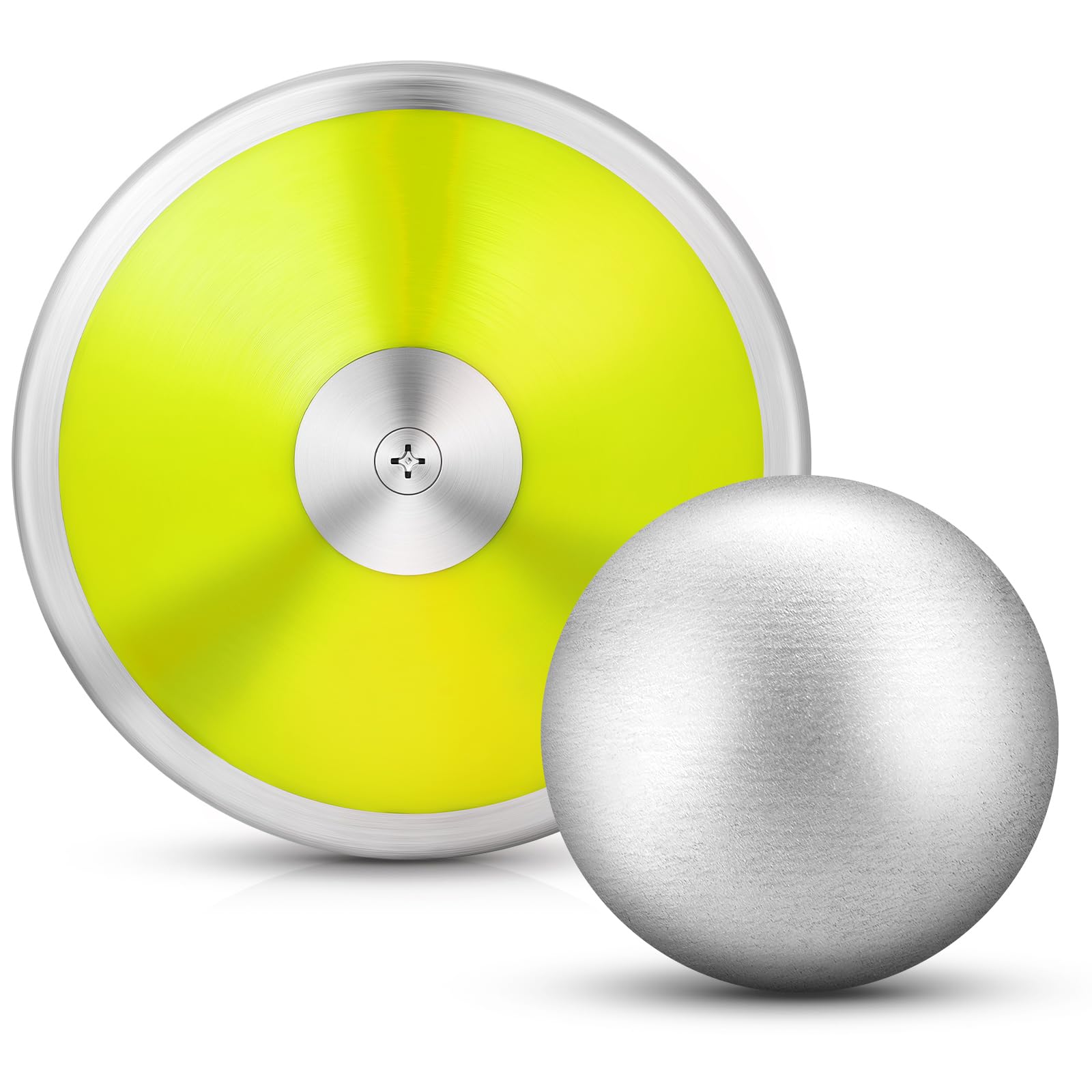 Photo 1 of Silipull 2 Pcs Iron Shot Put Ball and Throwing Discus Set 1 kg Training Discus 12 lb Shot Put Track and Field Training Equipment for Boys Girls Beginners School Throwers Outdoor Practice(Yellow)