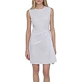 DKNY Women's Sleeveless Jewel Neck Faux Wrap Mini Dress with Grommet Belt