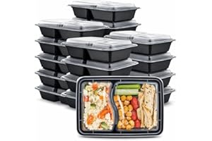 25 Pack 32 oz Plastic Meal Prep Containers with Lids, 2 Compartment (12oz/20oz), Leakproof Rectangular Food Storage Container