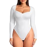 FeelinGirl Long Sleeve Shapewear Tummy Control for Women Thong Body Shaper Sweetheart Neckline Shapewear Bodysuits
