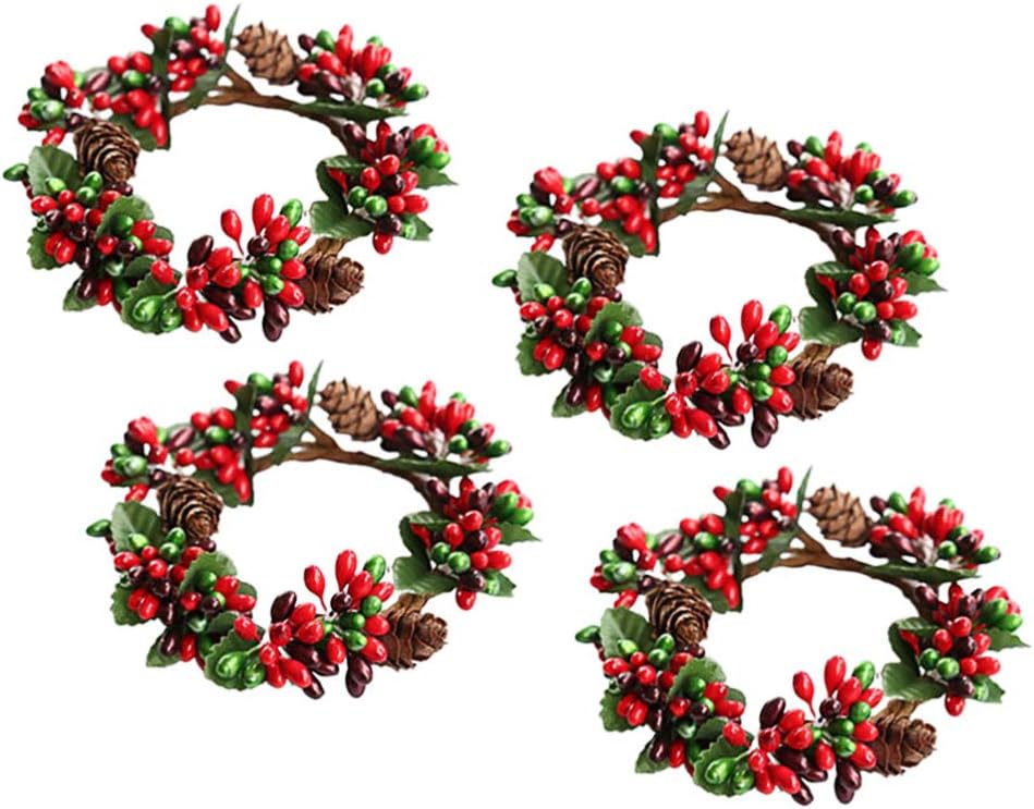 PRETYZOOM 4pcs Christmas Candle Rings Wreath Mini Christmas Wreath with