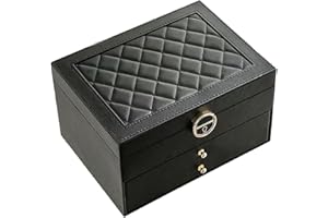 Three-layer PU Leather Jewelry Storage Box with Soft Lining, Two Removable Drawers, Lockable, 27 * 17 * 13.5 CM Black Jewelry