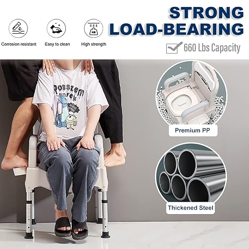 Portable Bedside Commode Chair For Senior,Mobility Toilet Chair For Adults,Supports