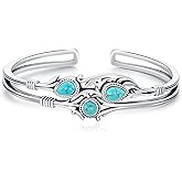 DOLIOX Genuine Turquoise Boho Leaf Bracelet, Sterling Silver Western Adjustable Bangle Cuff Native American Jewelry for Women, Fit for 6.5 7 7.5 Inches