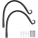 FEED GARDEN Plant Hooks 2 Pack 10 Inch, Solid 8mm Steel Wall Mounted Hanging Brackets, 48lb Rated, 1.2" Hook Opening, for Bird Feeders Baskets Wind Chimes, Indoor Outdoor Black