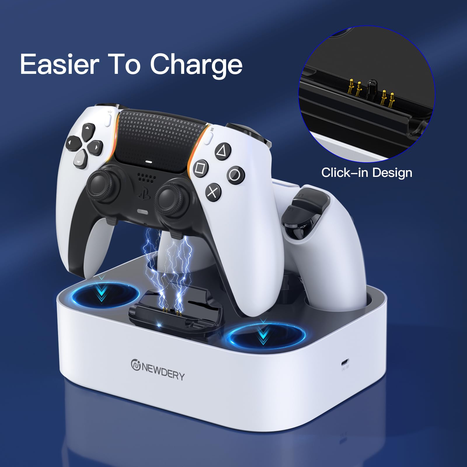 NEWDERY for PS5 Controller Charger Station Compatible with Dualsense Edge, Fast Charging Dock Stand with Cable, Dual Charging Station for PlayStation 5 & DualSense Edge Controller