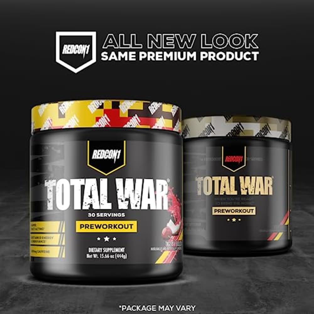 REDCON1 Total War Pre Workout, Tiger's Blood - L Citrulline, Malic Acid, Green Tea Leaf Extract for Pump Boosting Pre Workout for Women & Men - 3.2g Beta Alanine to Reduce Exhaustion (30 Servings)