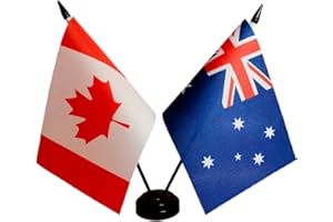 Zigvert Canada Australia Friendship Flag, Twin Table Flag, Australian Office Table Flag on Stand Base, Decorative Desk Flags,