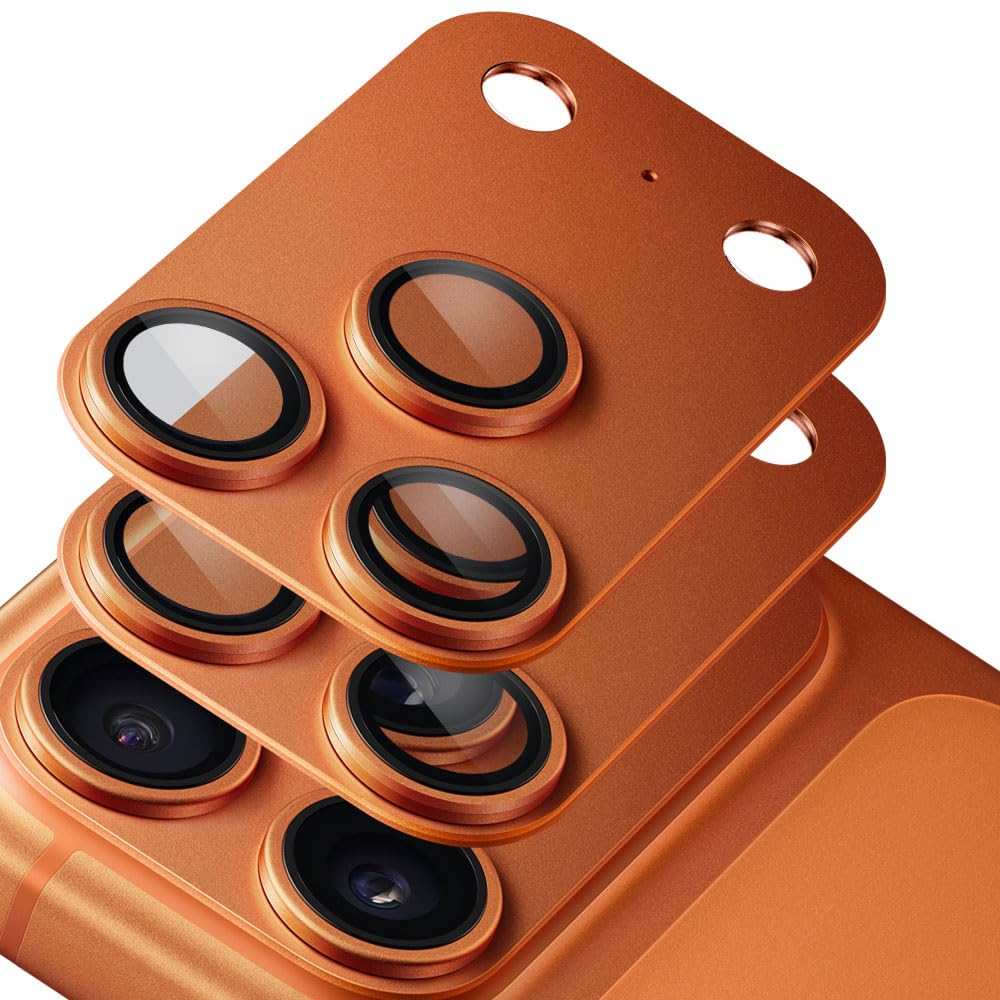LSGAE for iphone 17 pro camera protector (2 Pack),Aluminum Alloy Metal matte Case Tempered Glass Camera Screen Protector Accessories (Cosmic Orange, iPhone 17 Pro)