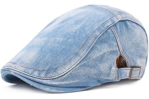 Eforcase Men Newsboy Cap Denim Hat Flat Cap Driving Hat Fall Summer Cabbie Cap Adjustable Berets for Men Women